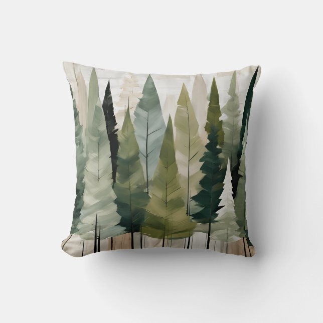 Fir Trees Green Neutral Throw Pillow (Front)