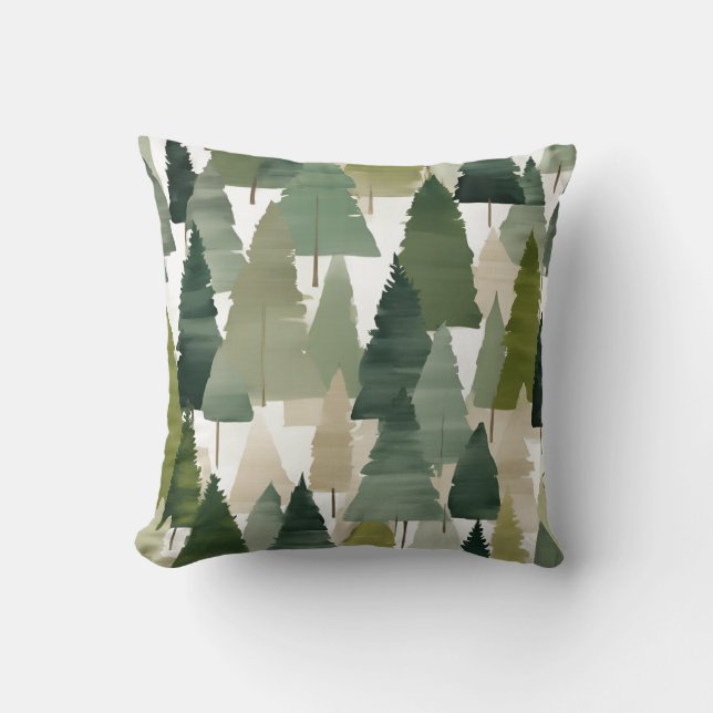 Fir Trees Green Neutrals Modern Art Throw Pillow (Front)