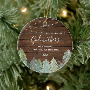 Fir Trees Winter Forest Woodland Godparents Ceramic Ornament