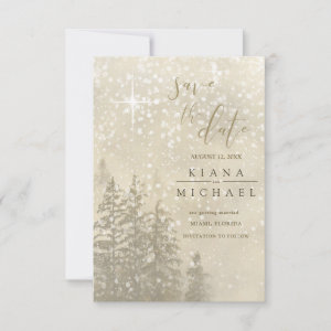 Fir Trees Winter Save the Date Gold ID543