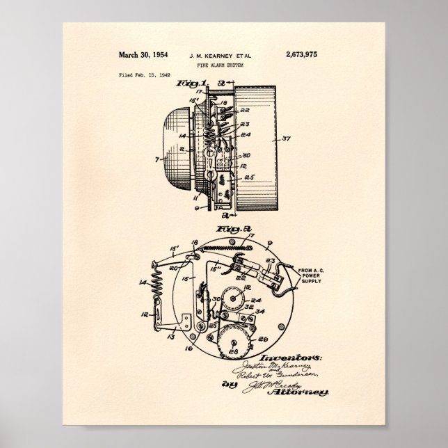 Fire Alarm System 1954 Patent Art - Old Peper Poster (Front)