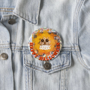 Fire and Flame Halloween Scull 3 Inch Round Button
