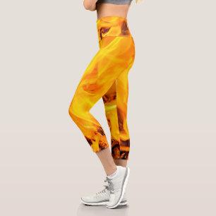 Fire And Flames Pattern Capri Leggings