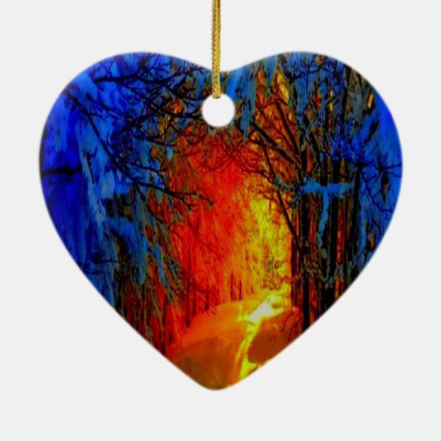 Fire and Ice Beautiful Artistic Blue, Orange, Red Ceramic Ornament (Back)