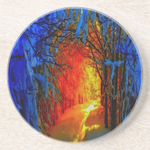 Fire and Ice Beautiful Artistic Blue, Orange, Red Coaster