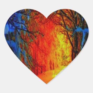 Fire and Ice Beautiful Artistic Blue, Orange, Red Heart Sticker