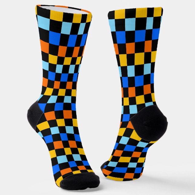 Fire and ice checkerboard pattern socks (Angled)