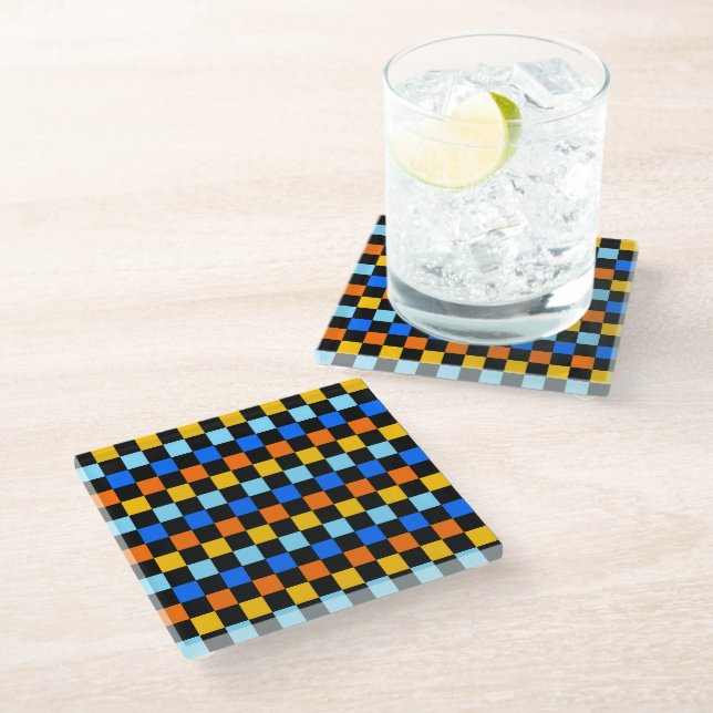 Fire and ice chequerboard pattern glass coaster (Angled)