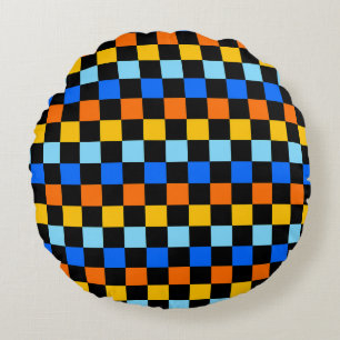 Fire and ice chequerboard pattern round pillow