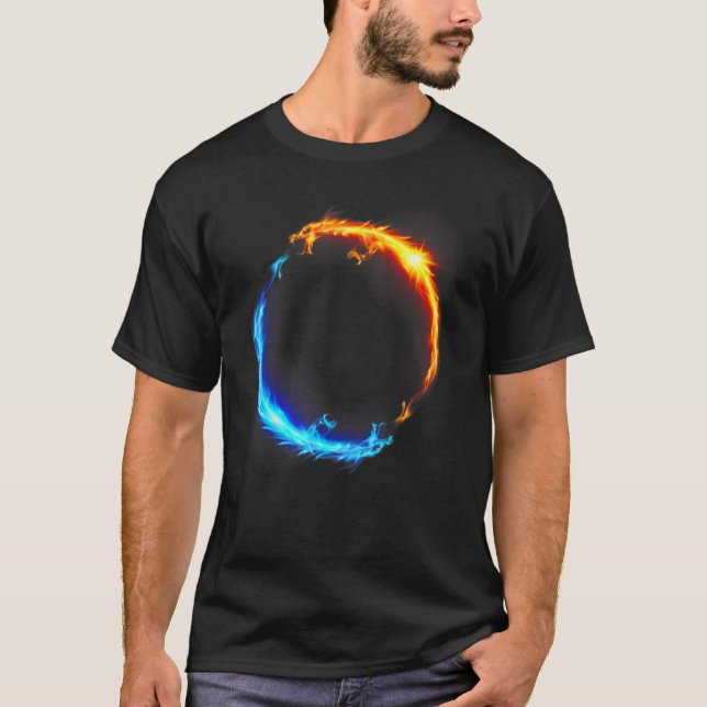 Fire and Ice Duelling Dragons Vaporwave T-Shirt (Front)
