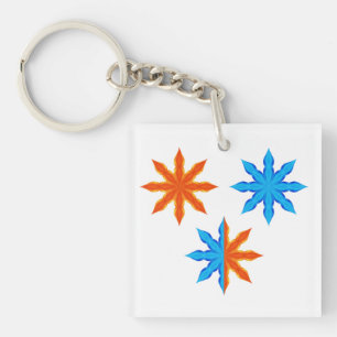 Fire and Ice Eight Point Stars Keychain