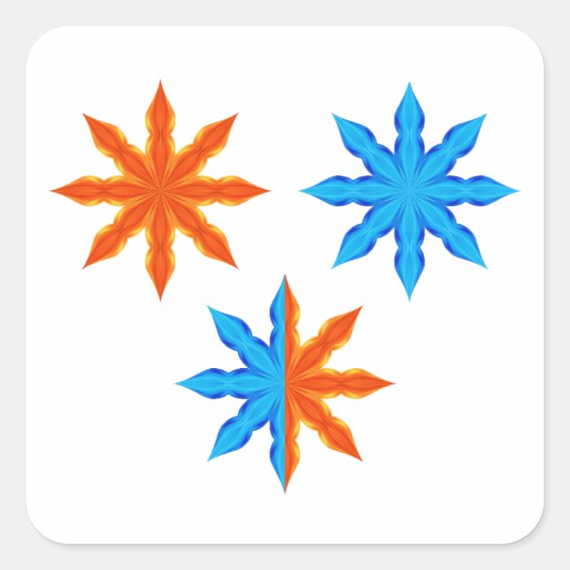 Fire and Ice Eight Point Stars Square Sticker (Front)