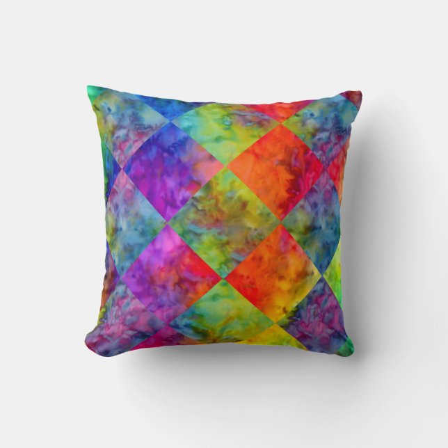 [Fire and Ice: Harlequin] BoHo Gypsy Tie-Dye Throw Pillow (Front)