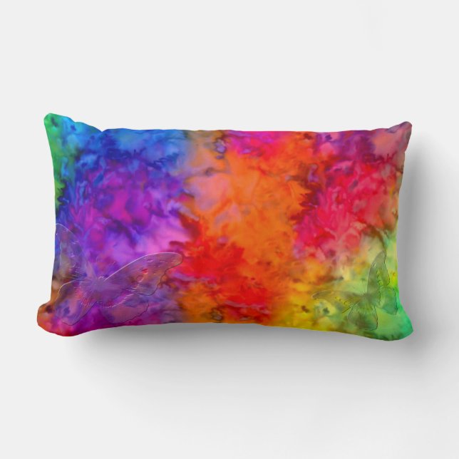 [Fire and Ice] Rainbow Boho Butterfly Tie-Dye Lumbar Pillow (Front)