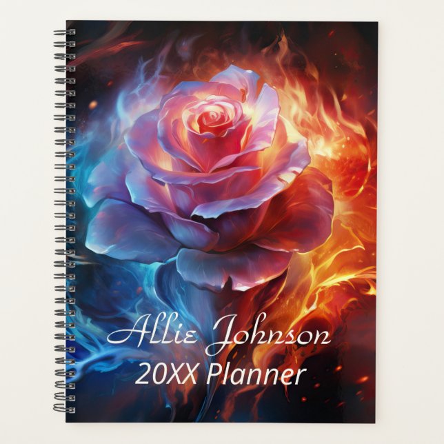 Fire and Ice Rose Personalized  Planner (Front)