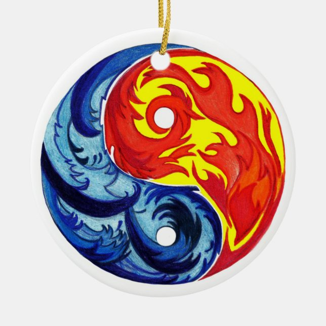 Fire and Ice Yin-Yang Ceramic Ornament (Front)