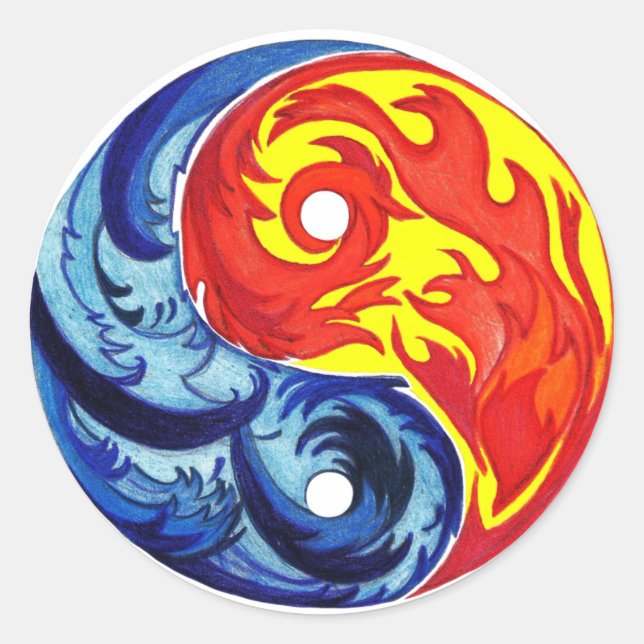 Fire and Ice Yin-Yang Classic Round Sticker (Front)