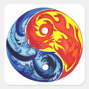 Fire and Ice Yin-Yang Square Sticker