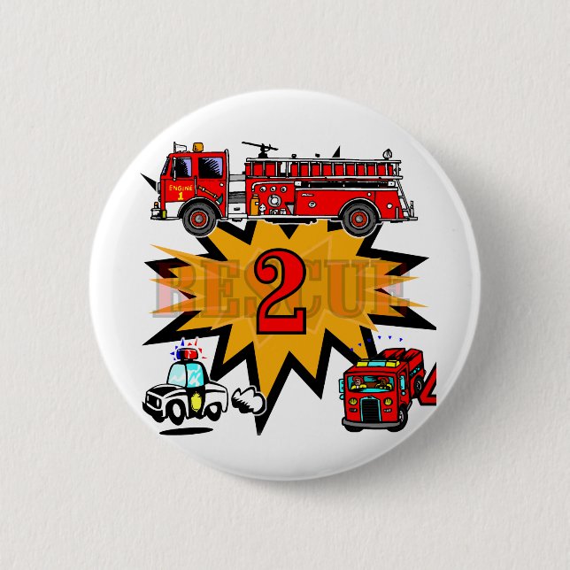 Fire and Rescue 2nd Birthday Tshirts and Gifts 2 Inch Round Button (Front)