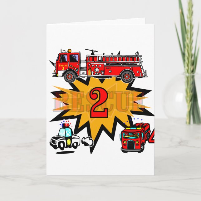Fire and Rescue 2nd Birthday Tshirts and Gifts Card (Front)