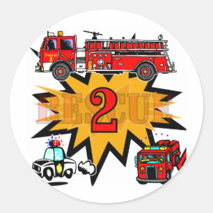 Fire and Rescue 2nd Birthday Tshirts and Gifts Classic Round Sticker