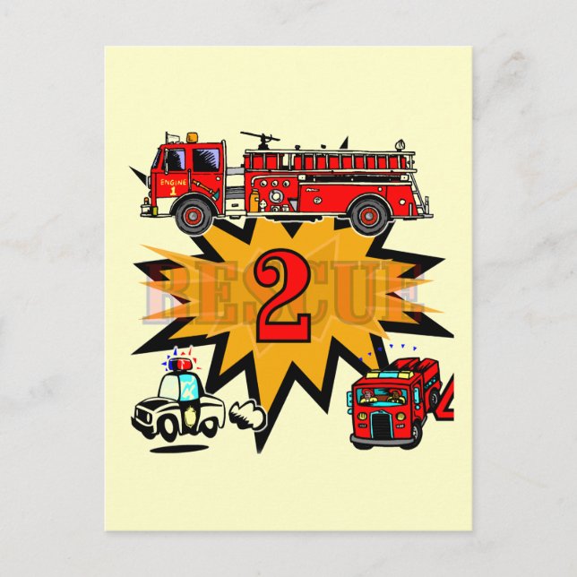 Fire and Rescue 2nd Birthday Tshirts and Gifts Postcard (Front)