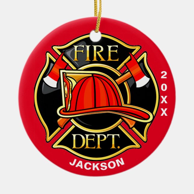  Fire and Rescue Emblem Red Ceramic Ornament (Front)