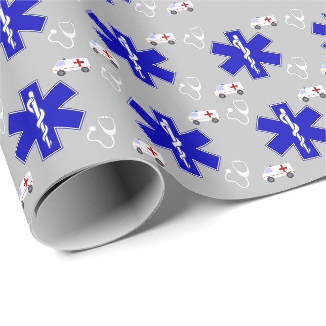 Fire and Rescue, EMS Star Life Logo Wrapping Paper (Roll Corner)