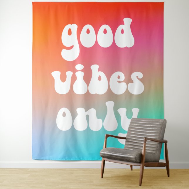 Fire and Sky Gradient Good Vibes Only Tapestry (In Situ)