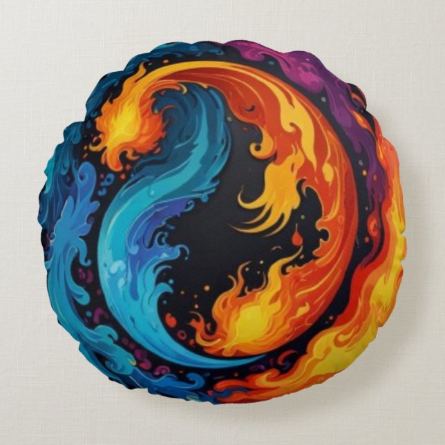Fire and Water Abstract Art Design  Round Pillow (Front)