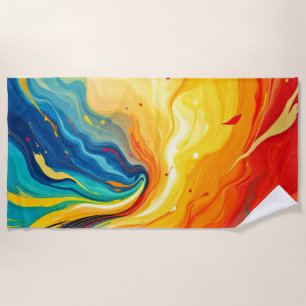 Fire and Water Abstract Beach Towel