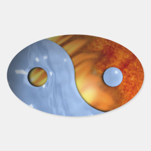 Fire and Water Yin and Yang Symbol Oval Sticker