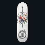 *~* Fire AP88 Medieval Sword Floral Floral Skateboard<br><div class="desc">(Search code AP88 to find similar items ) Easily Transfer to other Zazzle Products. WHITE background Skateboard with PINK and ROSE colour FLOWERS MEDIEVAL SWORD for dragon slayers with FLOWERS / FLORAL elements and with RING of FIRE / FLAMES / FLAME and Letter , INITIAL MONOGRAM for your name -...</div>