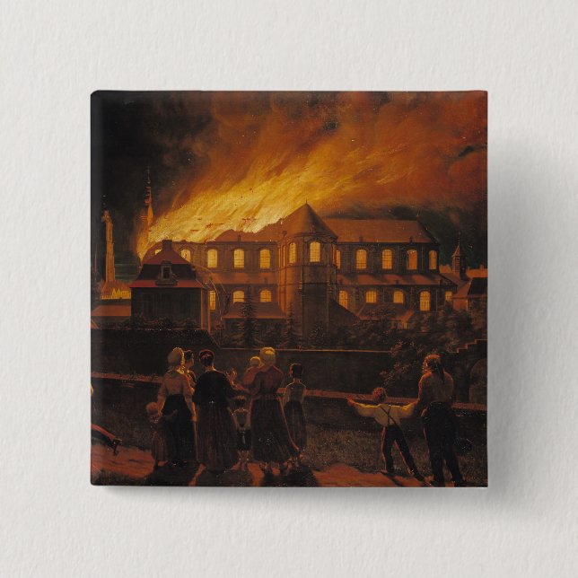 Fire at Cambrai Cathedral, 9th September 1859 2 Inch Square Button (Front)
