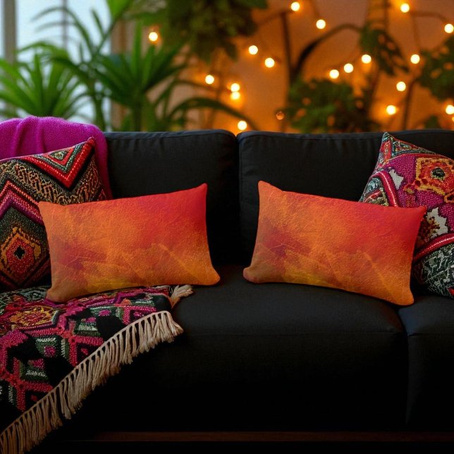 Fire - Autumn Abstract Art in Orange, Yellow, Red Lumbar Pillow (Creator Uploaded)