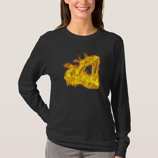 Fire Backhoe Excavator Construction Site Worker Ex T-Shirt (Front)