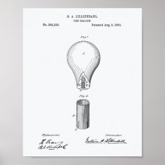 Fire Balloon 1882 Patent Art White Paper Poster