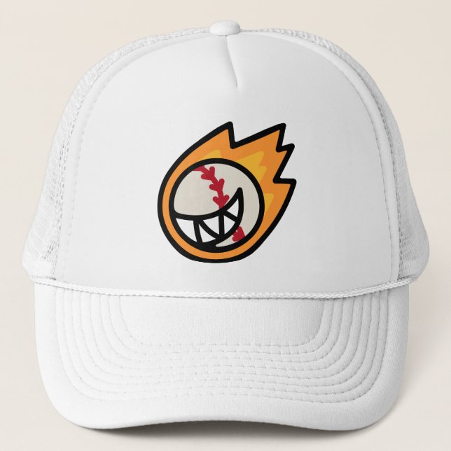 Fire Baseball Smile Trucker Hat (Front)