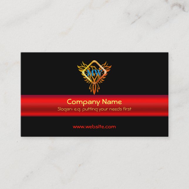 Fire Bird Phoenix on black and shiny red band Business Card (Front)