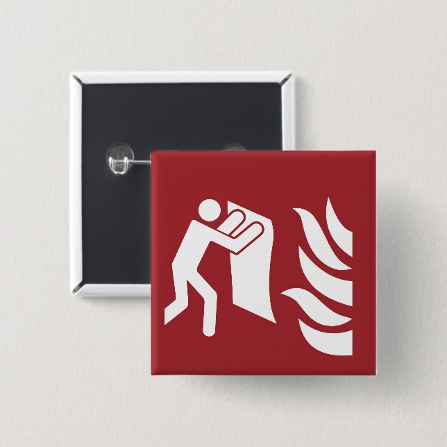 Fire Blanket Safety Sign 2 Inch Square Button (Front & Back)