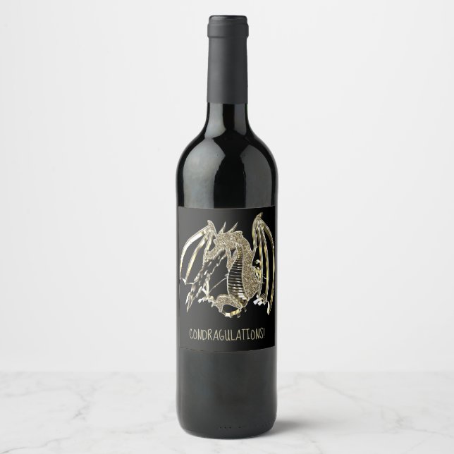 Fire-breathing Dragon Custom Text ConDRAGulations Wine Label (Front)