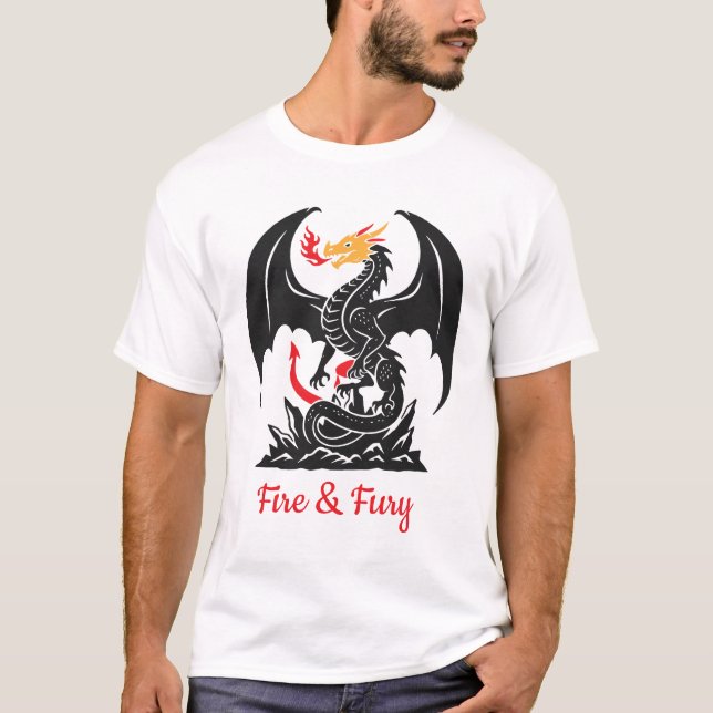 Fire Breathing Dragon Fantasy Graphic Custom T-Shirt (Front)