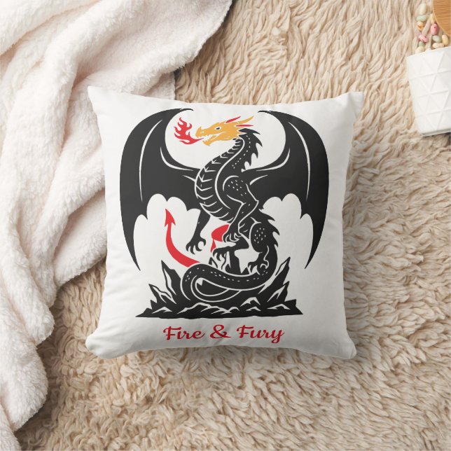 Fire Breathing Dragon Fantasy Graphic Custom Throw Pillow (Blanket)