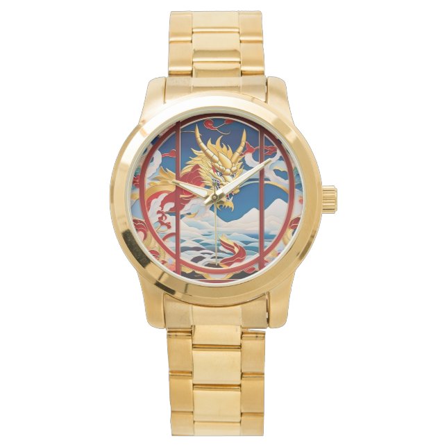 Fire breathing dragon Gold And Red Watch (Front)