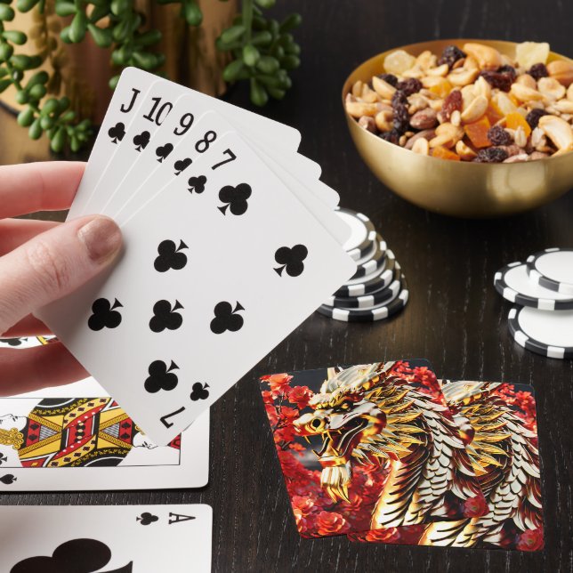 Fire breathing dragon gold head playing cards (In Situ)