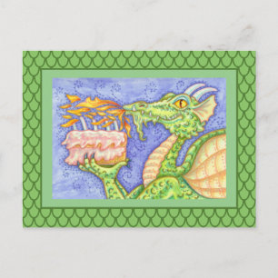 FIRE BREATHING DRAGON LIGHTING BIRTHDAY CANDLES POSTCARD