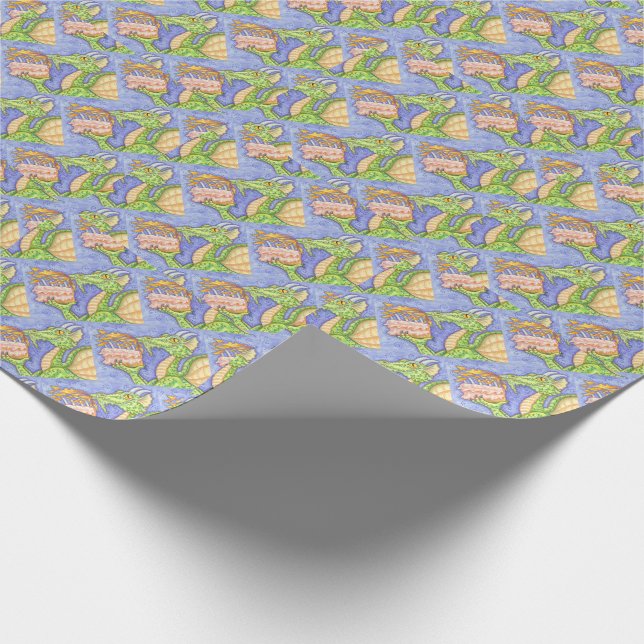 FIRE BREATHING DRAGON LIGHTING BIRTHDAY CANDLES WRAPPING PAPER (Corner)