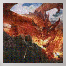 Fire Breathing Dragon Photo Mosaic Poster