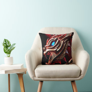 Fire breathing dragon red and gold scales throw pillow
