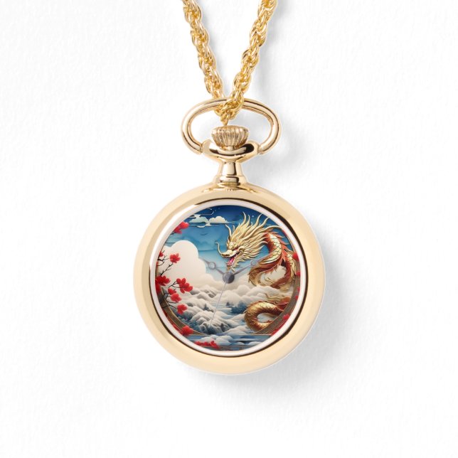 Fire breathing dragon red blue and gold scales watch (Front)